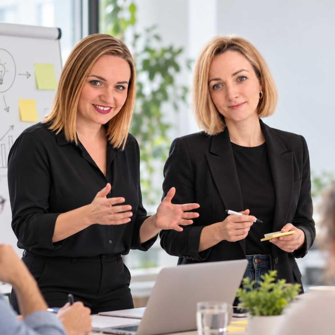Szkolenia dla firm Trenerka prowadząca szkolenie dla zespołu pracowników